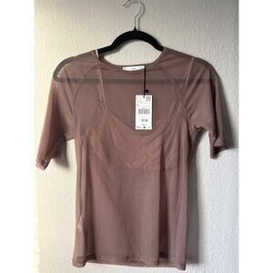 Mango Sheer Mesh T-Shirt – Mauve Brown, Size M, NWT